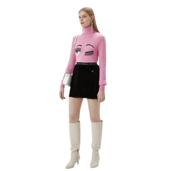 CHIARA FERRAGNI 100% Merino Wool Pink Turtleneck Sweater Made in Italy XS NWOT - Picture 2 of 16